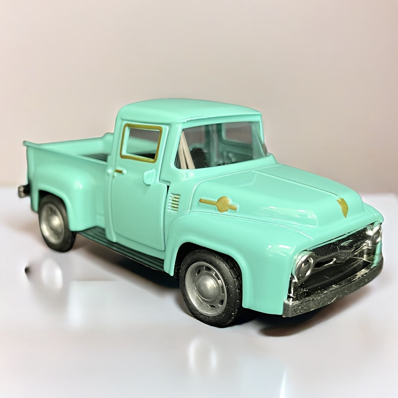 1pc Vintage Alloy Metal Pickup Truck Ornament -4.9*2*1.8 Inch Classic Car Model With Chrome Accents, Doors & Hood, - Ideal For Home & Office Decor--Red/ Blue/ Pink/ Green/ White/ Yellow/ Black Truck - Toy Truck, Alloy Metal Toy Car, Die Cast Car