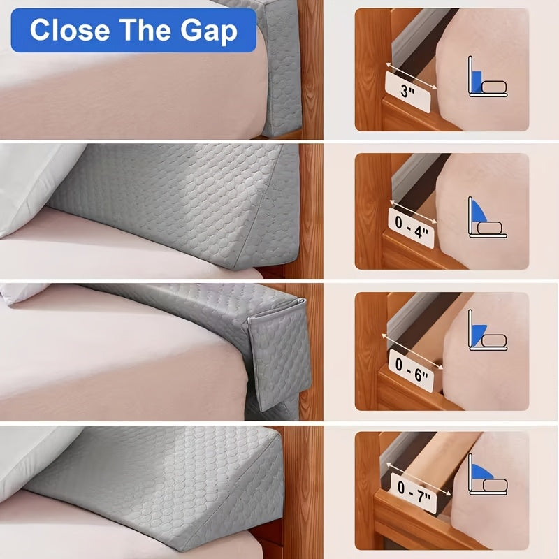 Mattress Gap Filler Pillow with Removable Cover, Triangular Headboard Bed Wedge in White or Grey for Twin, Full, Queen and King Bedrooms