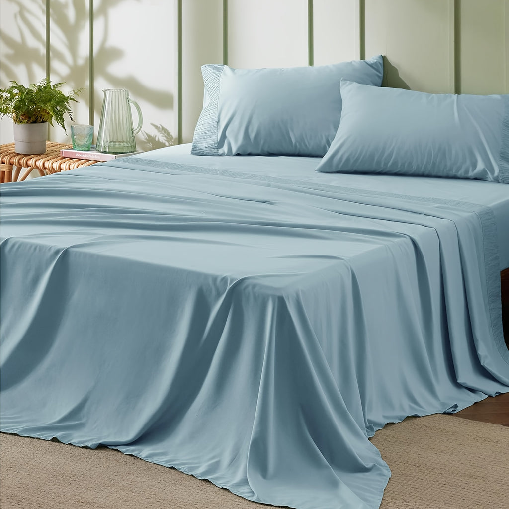 4pcs Queen Size Luxury Hotel-Grade Bed Sheet Set - 2000TC Ultra Soft & Breathable Microfiber with 14" Deep Pocket, Shrinkage & Fade Resistant, Lavender Elegant Deep Pocket Fitted Sheet, Flat Sheet & 2 Pillowcases for Mattresses, All-Season Easy Care Beddi