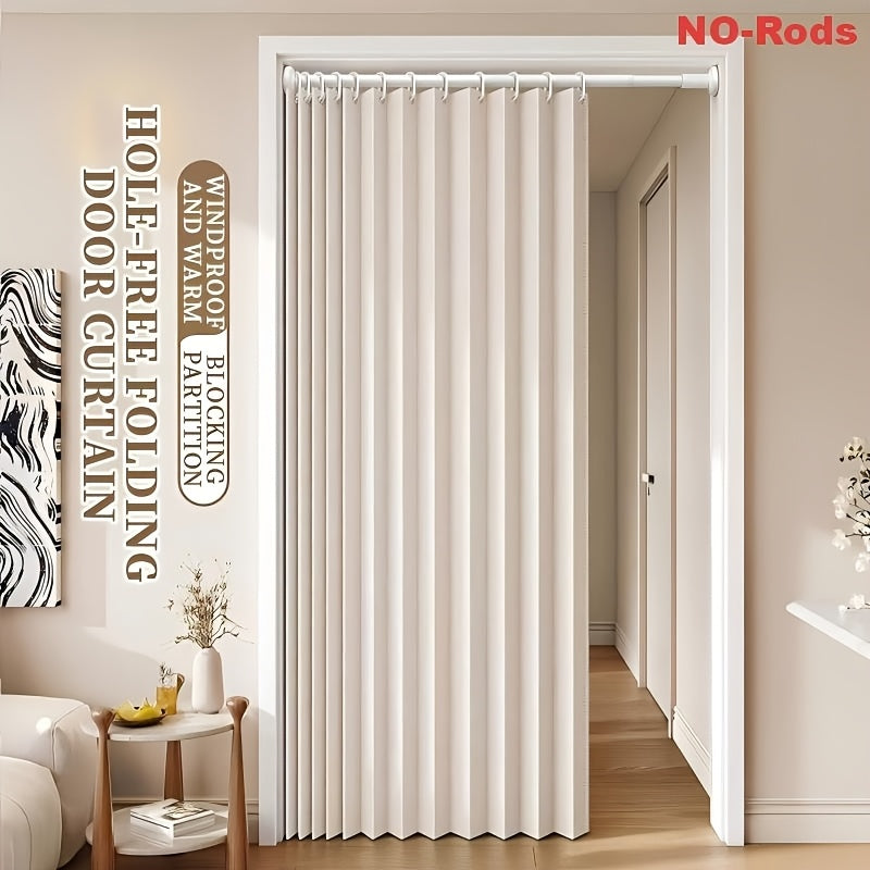 1pc Foldable Door Curtain, No-Rods Partition Privacy Waterproof, with Hook Attachment And Binding, All Season Available Bathroom