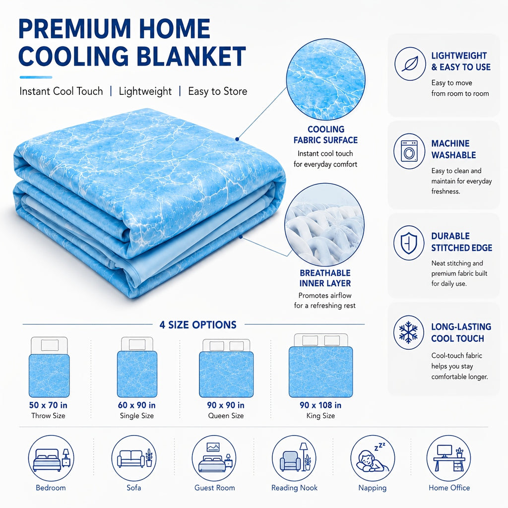 Cooling Blanket for Hot Sleepers, Lightweight Breathable Summer Blanket, Soft Cool-Touch Fabric, Machine Washable Bed & Sofa Blanket for Bedroom, Guest Room, Home Office, Travel And Everyday Indoor Use