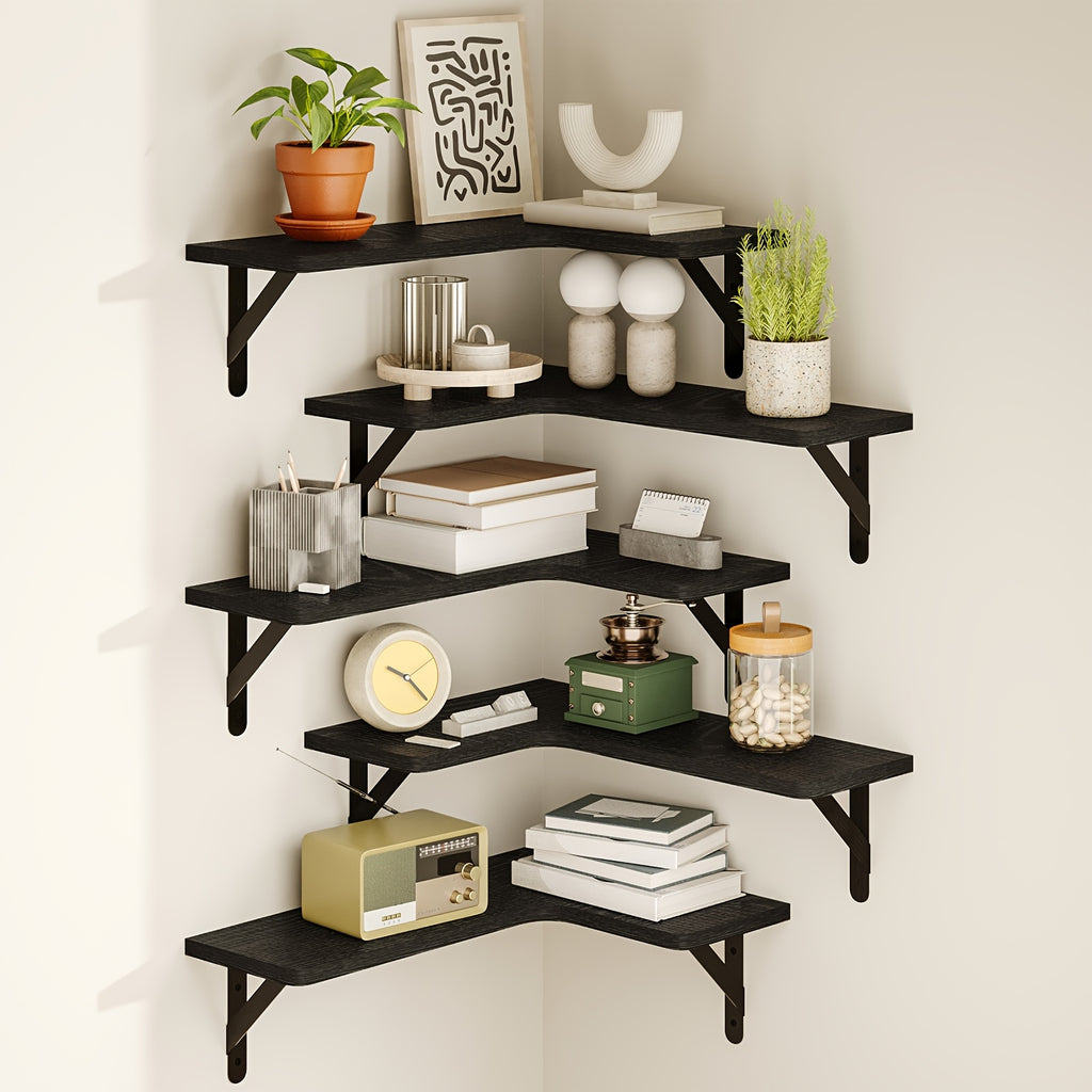 Corner Floating Shelf Set, 5-Piece Multi-Color or 6-Piece Black Wall Mounted Storage Shelves for Bathroom, Kitchen, Bedroom and Living Room Decor