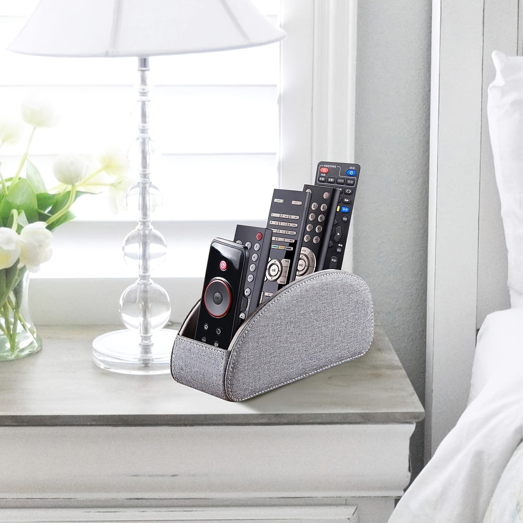 Remote Control Holder with 5 Compartments, Faux Leather Multifunctional Desktop Storage Box/Remote Organizer Caddy/Pen Case/Home Storage Container for Remote Controls, Pens, Eyeglasses, Makeup Brushes, Office Stationery, etc. Home Decor and Accessor