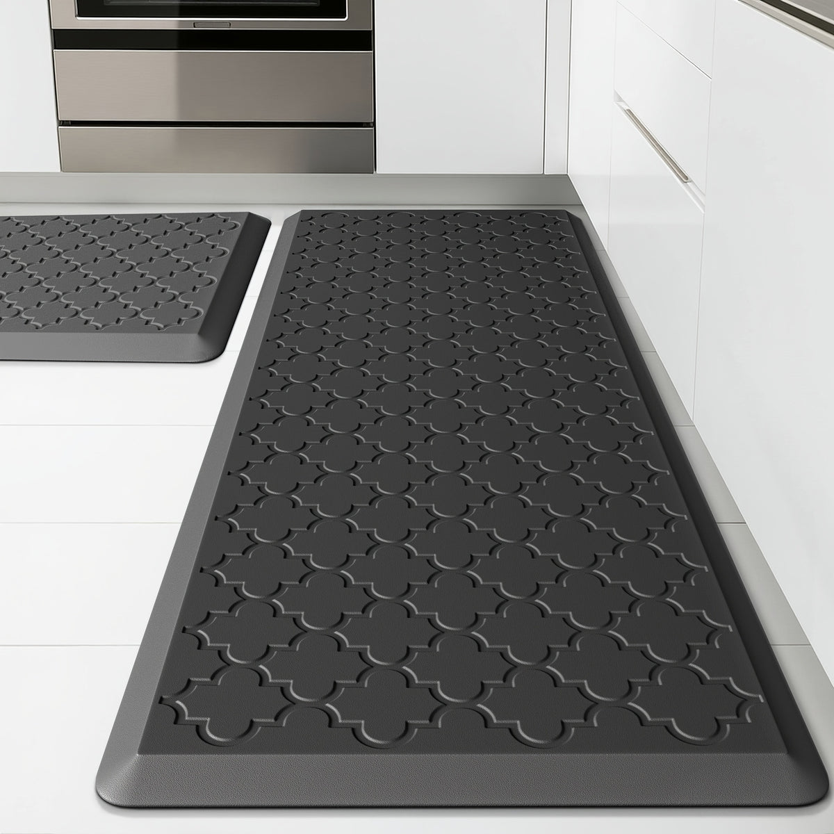 [Non-Slip Kitchen Mats] 2pcs Non-Slip Cushioned Kitchen Mats for Floor | Anti Fatigue Mats for Standing, Office, Sink, Laundry - Grey