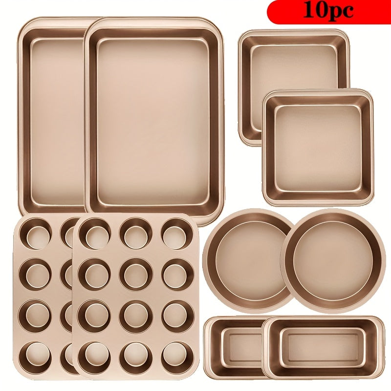 5/6/10pcs Non-Stick Bakeware Set, Baking Pan Set with Rack, Round Cake Pan, Square Cake Pan, Bread Pan, Muffin Pan, and Roasting Pan, Storage Rack, Bakeware Set, Dishwasher Safe, Easy to Clean, Oven Safe