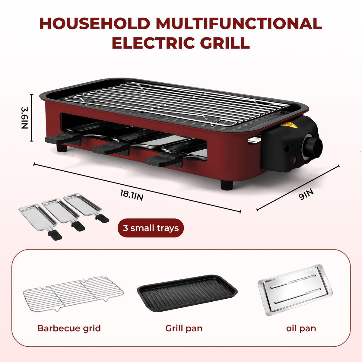 Electric Smokeless Grill Indoor BBQ Grill & Griddle with Non-Stick Removable Plate, Portable Suitable for, Dishwasher Safe, 1500W Fast, 304 Stainless Plate & Hot Pot, Gifts for Christmas, Compact for Small Spaces