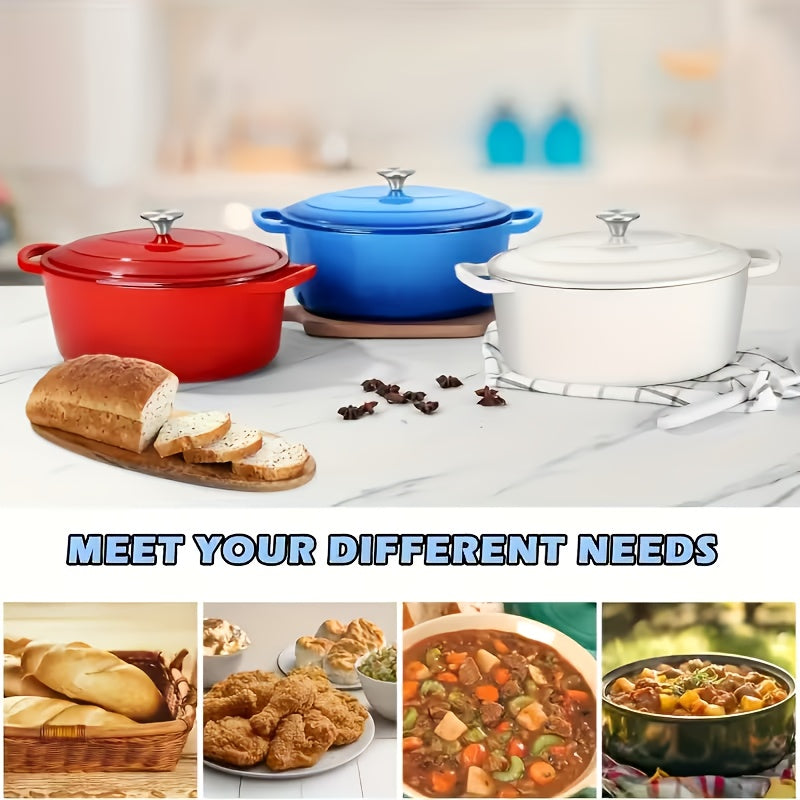 Dutch Oven Made of Cast Iron with an Enamel End, Equipped with a Lid And Two Handles. Perfect for Baking Bread, Slow Cooking, And Roasting. It Offers Great Sealing Capabilities And Works with for All Types of Heat Sources
