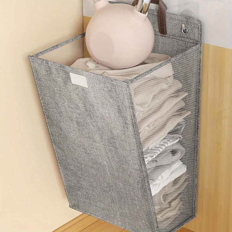 Foldable Wall-Mounted Laundry Hamper Basket - Space-Saving Oxford Cloth Storage Organizer with Lid, Modern Design for Bedroom, Living Room & Bathroom - Multi-Purpose Clothes & Toy Storage, Laundry Basket, Sturdy Wall Mounts, Contemporary Home Decor, Reinf