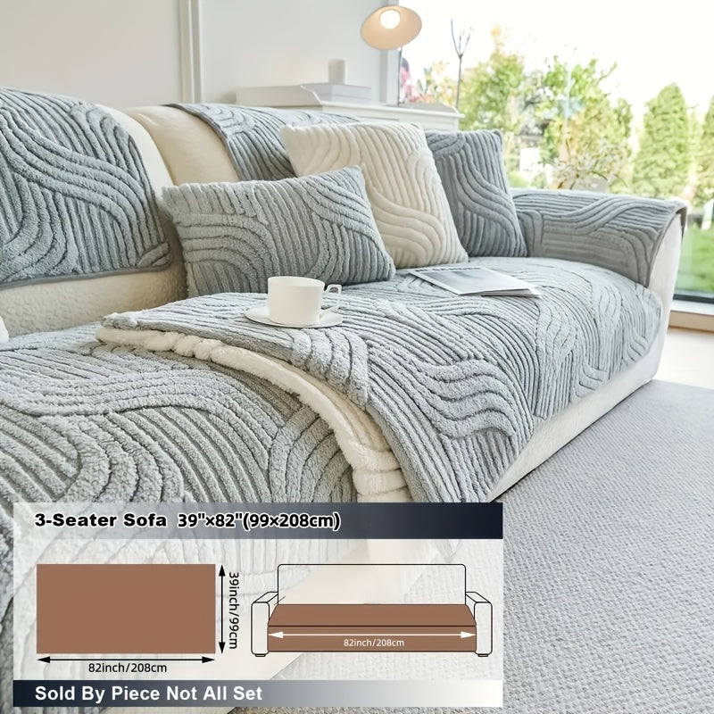 1pc Pet Friendly Sofa Cover, Dog Friendly Non Slip Furniture Protector, Fox Tail Patterned & Solid Color Shu Velveteen Plush Sofa Cushion, All Season Short Plush Sectional Sofa Cover for Living Room Bedroom Office