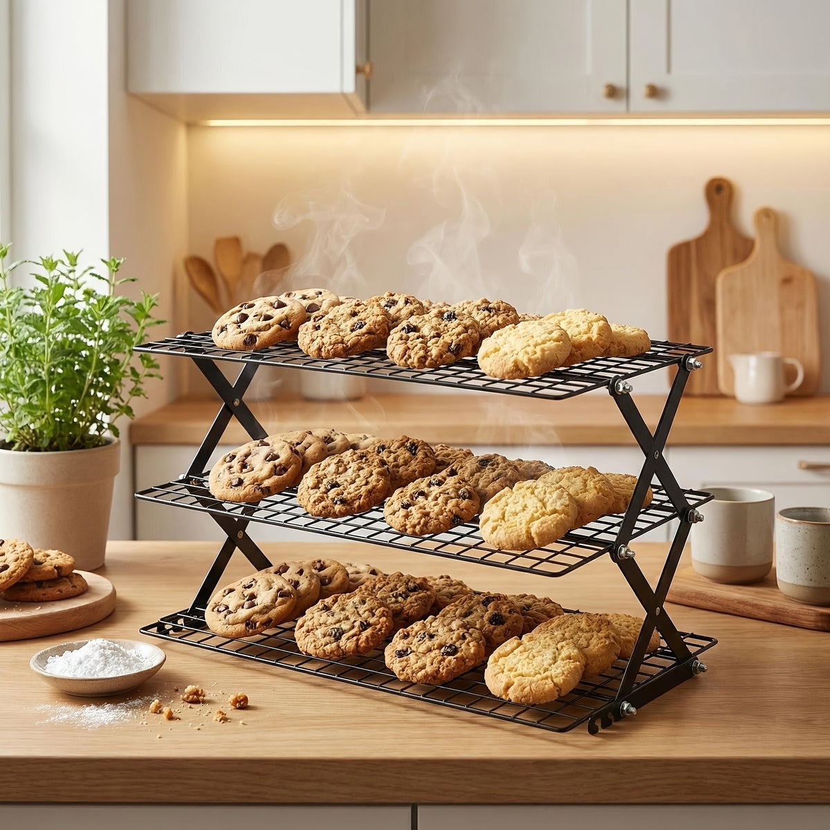 3/4-layer, Collapsible Cooling Rack, Metal Wire Rack For Baking Trays, Popular Limited Purchase, Highly Recommended, Stackable Baking And Cooking Drying Wire Cooling Rack With 4 Adjustable Settings, Camping Grill For Cooking And Cooling And Cake