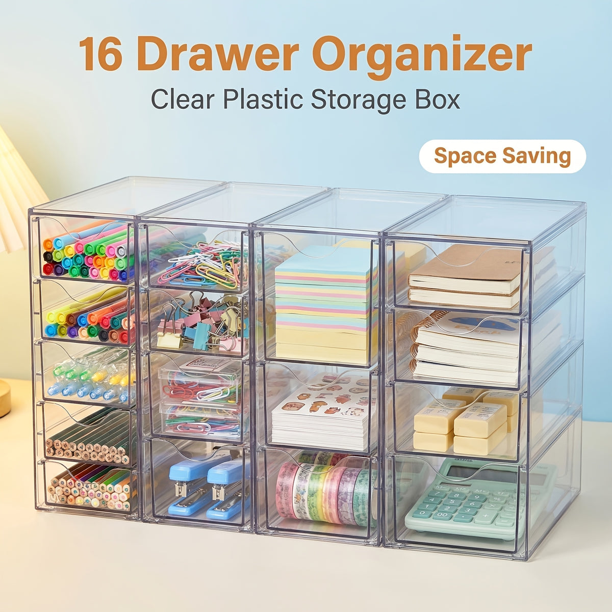 Acrylic Organizer with 8 Drawers (2 Set)/16 Drawers (4 Set), Clear Storage Drawers for Office Supplies, Desk Organization And Storage for Makeup, Jewelry, Art Crafts, Desk & Drawer Organizer for Home Storage