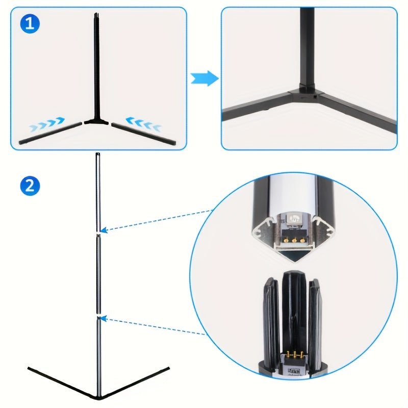 1/2pcs LED Corner Floor Lamp, RGBIC High Brightness Color Changing RGB Floor Lamp with APP & Remote Control, Music Sync, Scenes, Timer, Adjustable 156Cm (61.42In), 2700K-6000K Ambient Lighting for Bedroom, Living Room, Gaming Room, Festival Gift