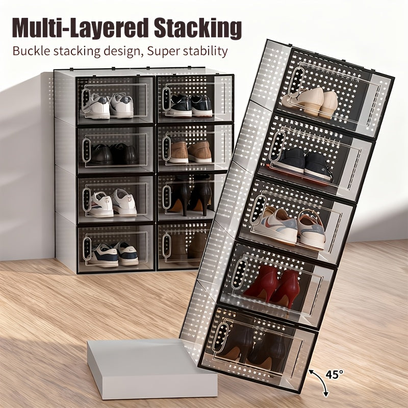 6/12/24pcs Thickened Transparent Shoe Boxes with Lid, Foldable Stackable Free Combination Shoe Rack, Plastic Sneaker Container, Space Saving Storage Organizer for Entryway, Bedroom, Home, Dorm, Ramadan DecorBrand: THCBME