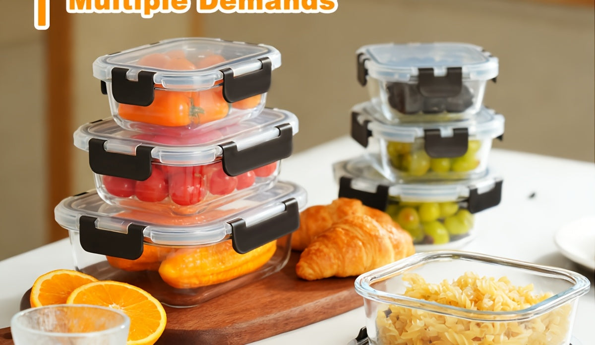 24pcs Glass Food Storage Containers with Lids, Meal Prep, Pantry Kitchen Storage Containers for Lunch, Leak Proof, Airtight Glass Lunch Bento Boxes for Microwave, Oven, Freezer And Dishwashe(12Lids+12Containers)