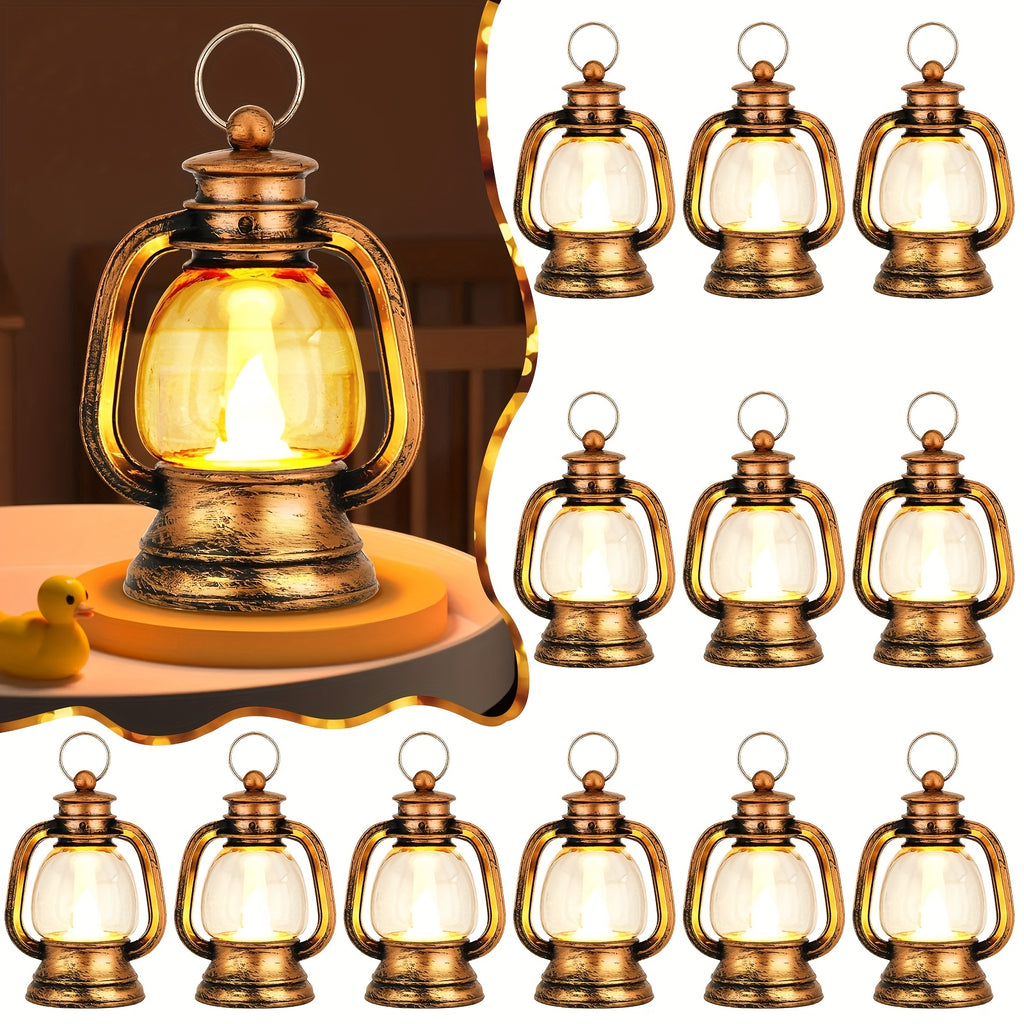 Mini LED Candle Lanterns, 12-Pack Vintage Golden Decorative Lantern Set for Table Centerpieces, Rustic Parties and Christmas Home Decor