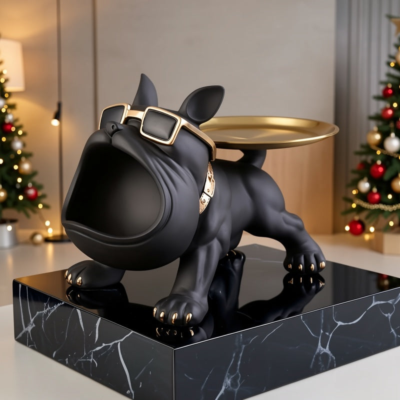 Modern Decorative Resin Bulldog Tray Statue, Dog Tray Storage Entrance Keychain, Candy Jewelry Earring Tray, Suitable for Home Decoration, Modern Art Dining Table Decoration, Office Christmas And New Year Decorations