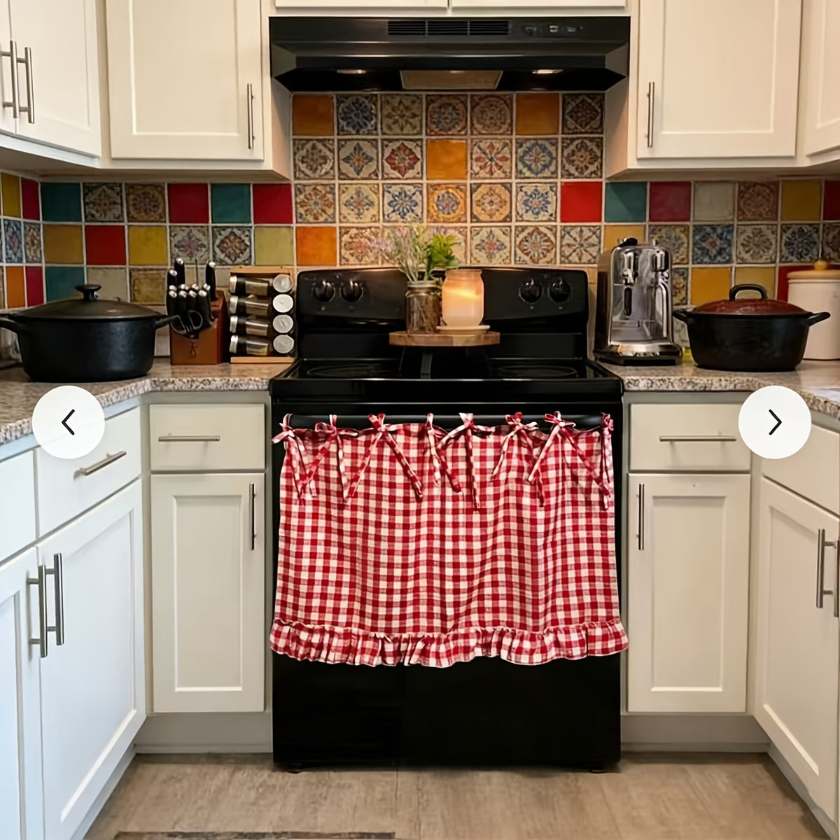 Farmhouse Oven Skirt Curtain with Ruffled Edge and Tie Straps, Handmade Rustic Cottagecore Kitchen Appliance Decor for Fall and Autumn Styling