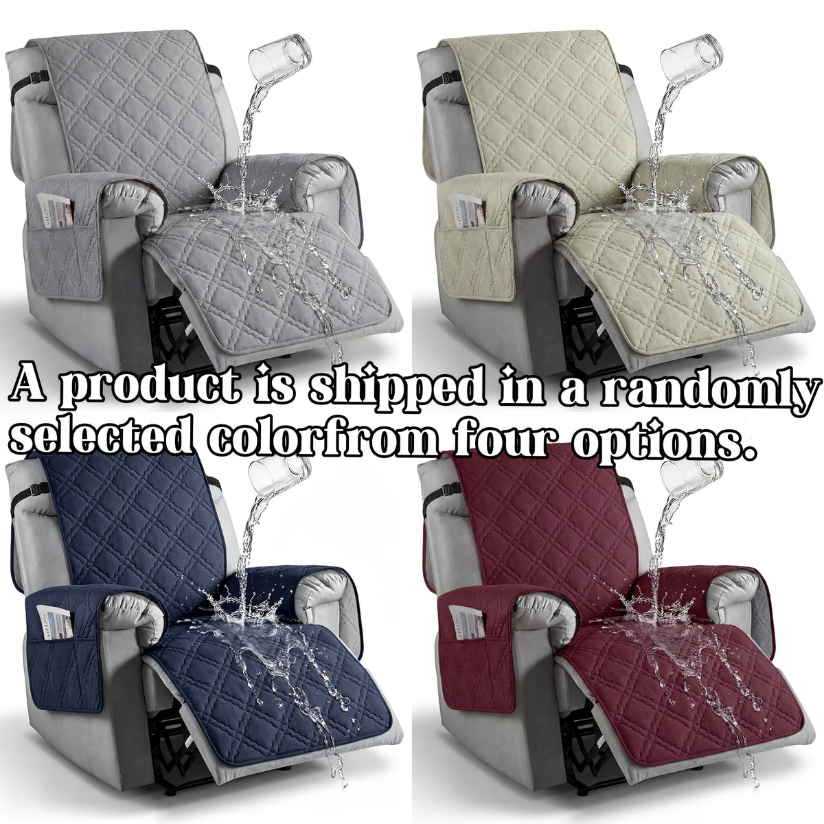 1pc Recliner Cover Sofa Cover, with Pocket Anti Slip Sofa Cushion, Pet Furniture Protective Cover, Quilted Sofa Recliner Cover with Elastic Band, Sofa Protective Cover, Sofa Accessories, Easy to Install, Random ColorShipped From 4 Assorted Colors.