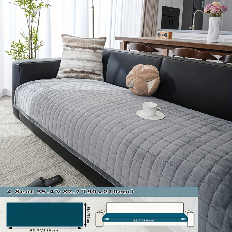1pc Bohemian Style Soft Flannel Sofa Cushion Cover Non-Slip Machine Washable Solid Color Fit For 2/3/4-Seater Couches, Living Room Bedroom Office Home Decor, Cushion Covers For Couch, Bedroom Comfort Accessory, Plush Texture Design, Easycare Material