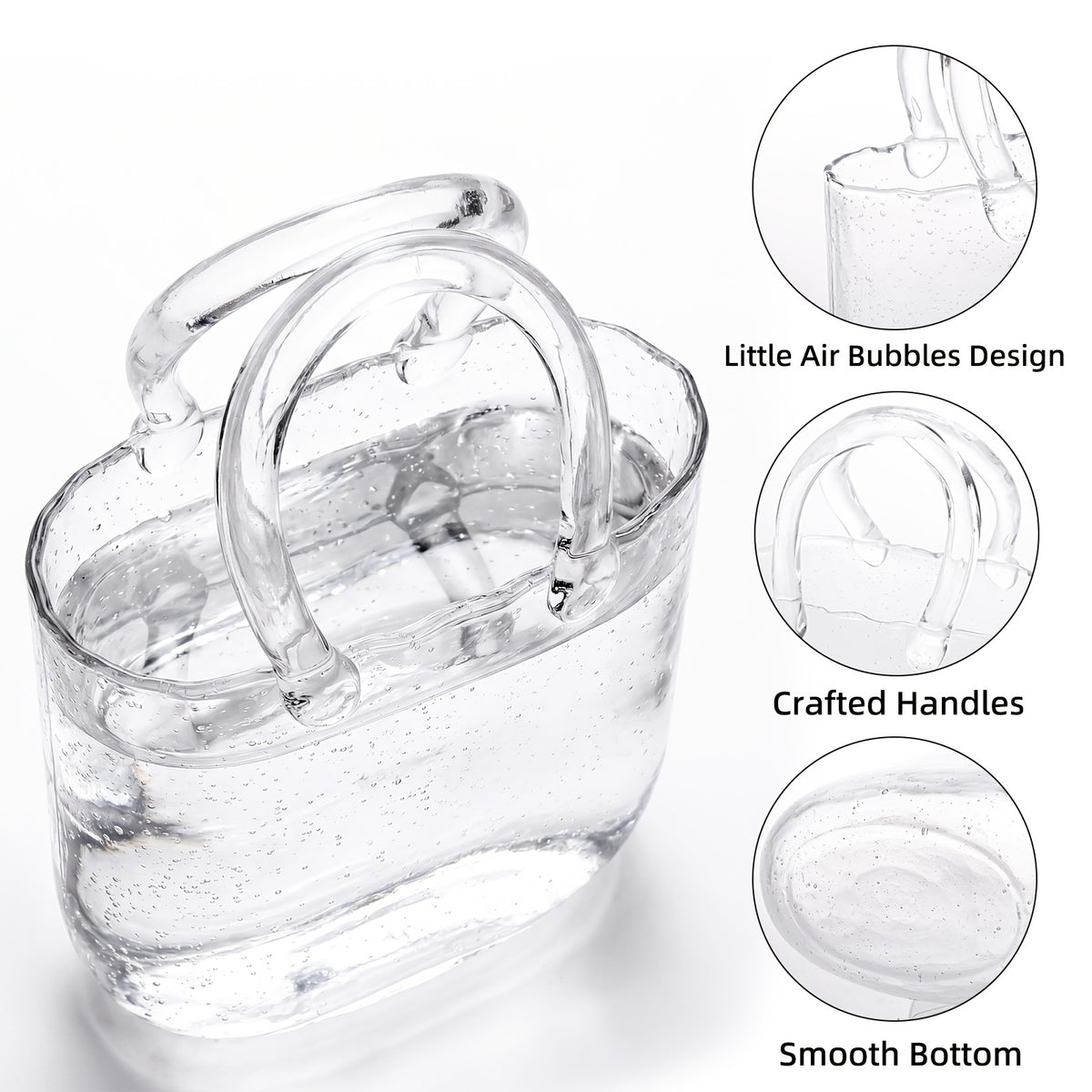 TOMNK Flower Vase in The Shape of a Purse, Designed for Flowers And As a Fish Bowl with Bubbles. This Charming And Distinctive Handbag Vase Is Transparent, Suitable for Fish Tanks And Hydroponic Planting. It Serves As Home Decoration