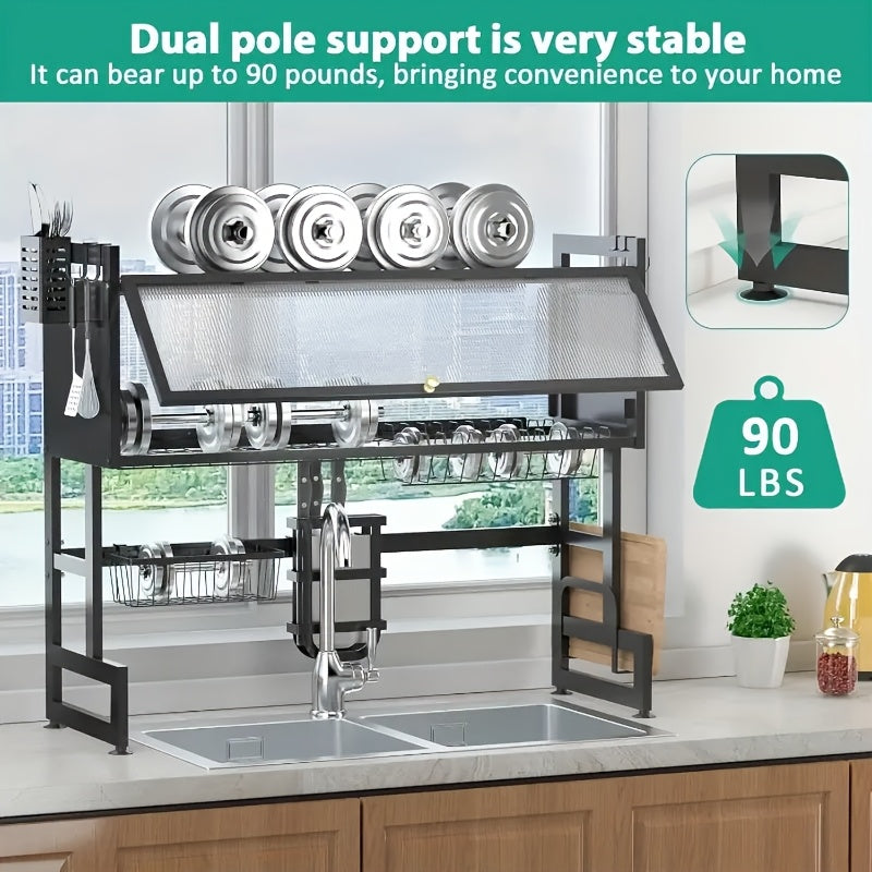 Multi-Layer Dish Drying Rack for Kitchen Countertops, Designed to Keep Dishes Dust-Free And Organized, Suitable for Household Utensils, in Black