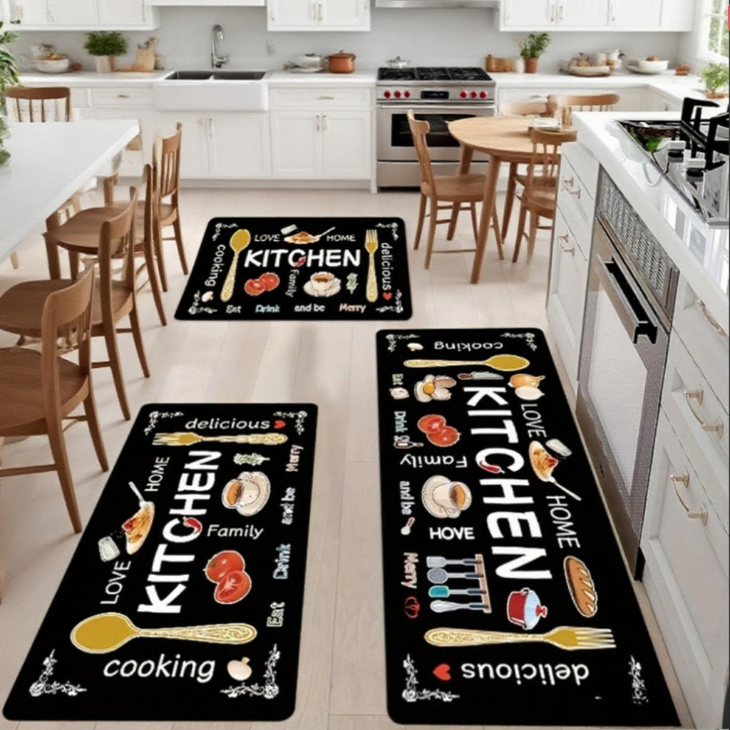 3pcs Kitchen Carpet Set, Egg Beater, Knife And Fork Kitchen Mat Theme, Decorative Carpet, Soft, Easy to Clean, Suitable for Bedrooms, Living And Dining Room, Kitchen, Bathroom, Gifts for Friends And Family, Kitchen Additions, Halloween Decorations
