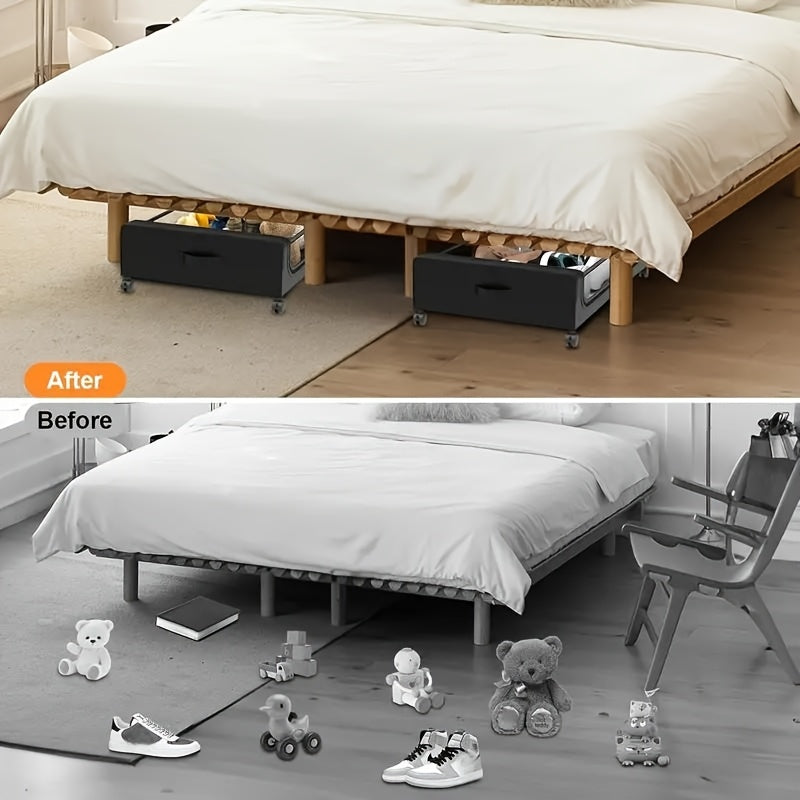 2-Pack Under Bed Storage with Wheels: XXL 17.17gal Underbed Storage Containers with Clear Lids - Rolling Drawers And Bins for Shoes, Clothes in Dorm Bedroom - Space-Saving Easy Pull-Out, Black, Under-Bed Storage