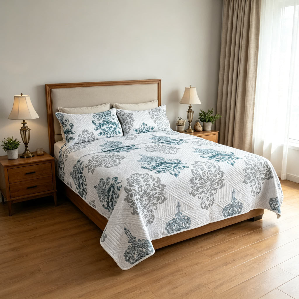 Quilt Set Bedspreads - Soft Bed Winter Quilt Lightweight Microfiber Bedspread- Modern Style Coin Pattern Coverlet for All Season - Keep Warm 3pcs (1 Quilt, 2 Pillow Shams)