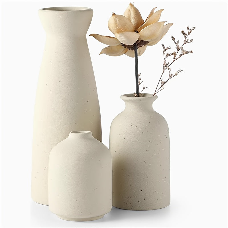 3pcs Boho/Bohemian Ceramic Vase Set - Matte Nordic Minimalist Modern Geometric & Floral Designs for Elegant Home Decor | Perfect for Living Rooms, Entryways, Bookshelves, TV Consoles, Bathroom Vanity | Holiday Birthday Gifts Vases Home Decor