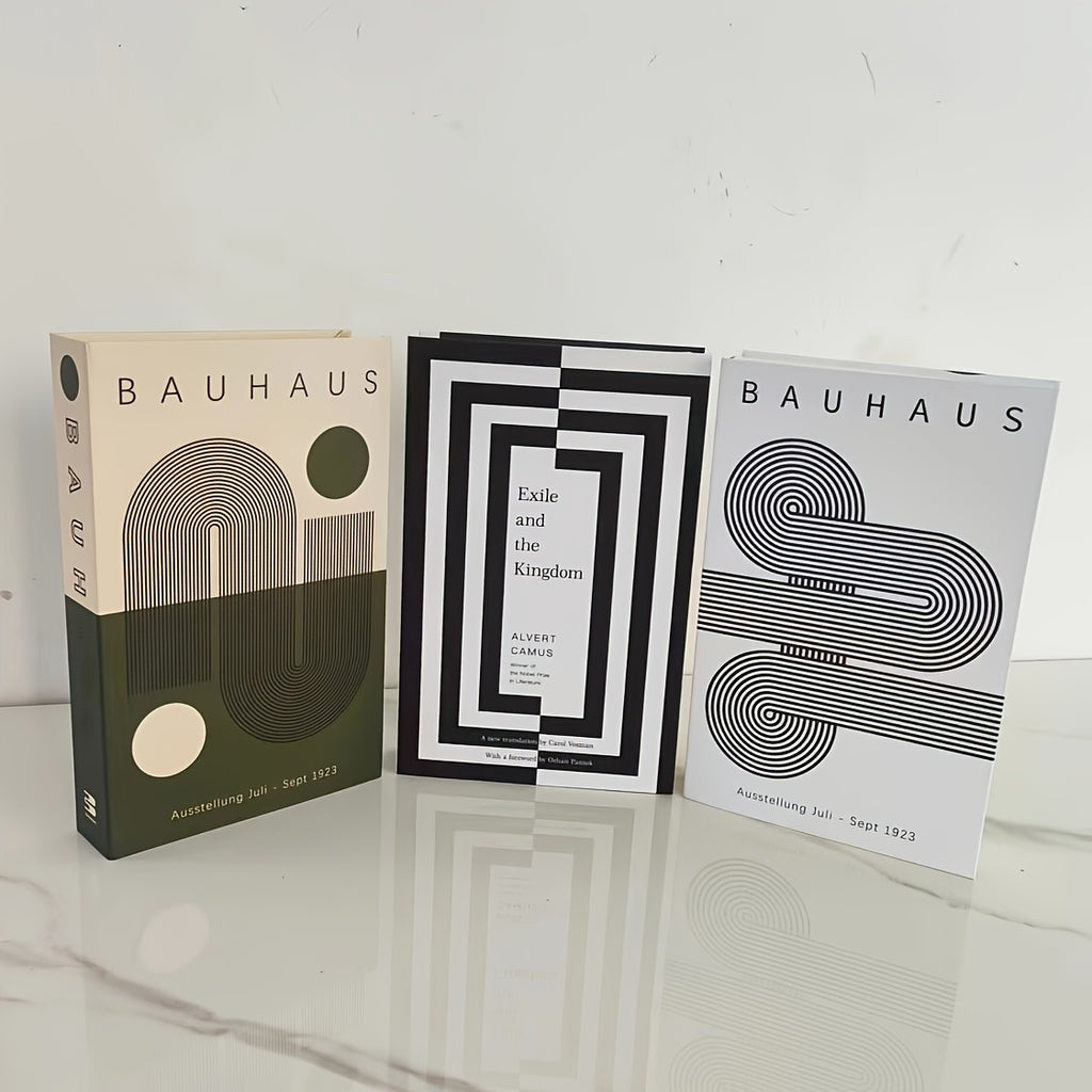 Bauhaus Inspired Book Decor, 3 Sets of 2D Flat Paper Fake Book Box Ornaments for Minimalist Home Office, Bookshelf Styling and Room Accents