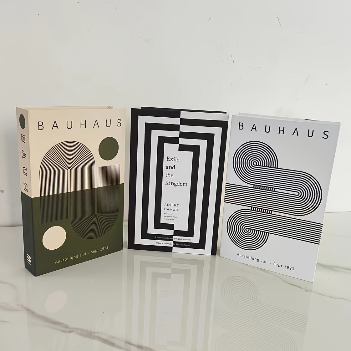 [2D Flat] 3 Sets of Bauhaus-Inspired Fake Book Boxes - Modern Minimalist Wall Decor for Home Office, Bookshelf, or Room Accent, Frameless Paper Ornaments, Office Wall Art | Minimalist Decor | Frameless Boxes, Bookshelf Decor, 2D Flat