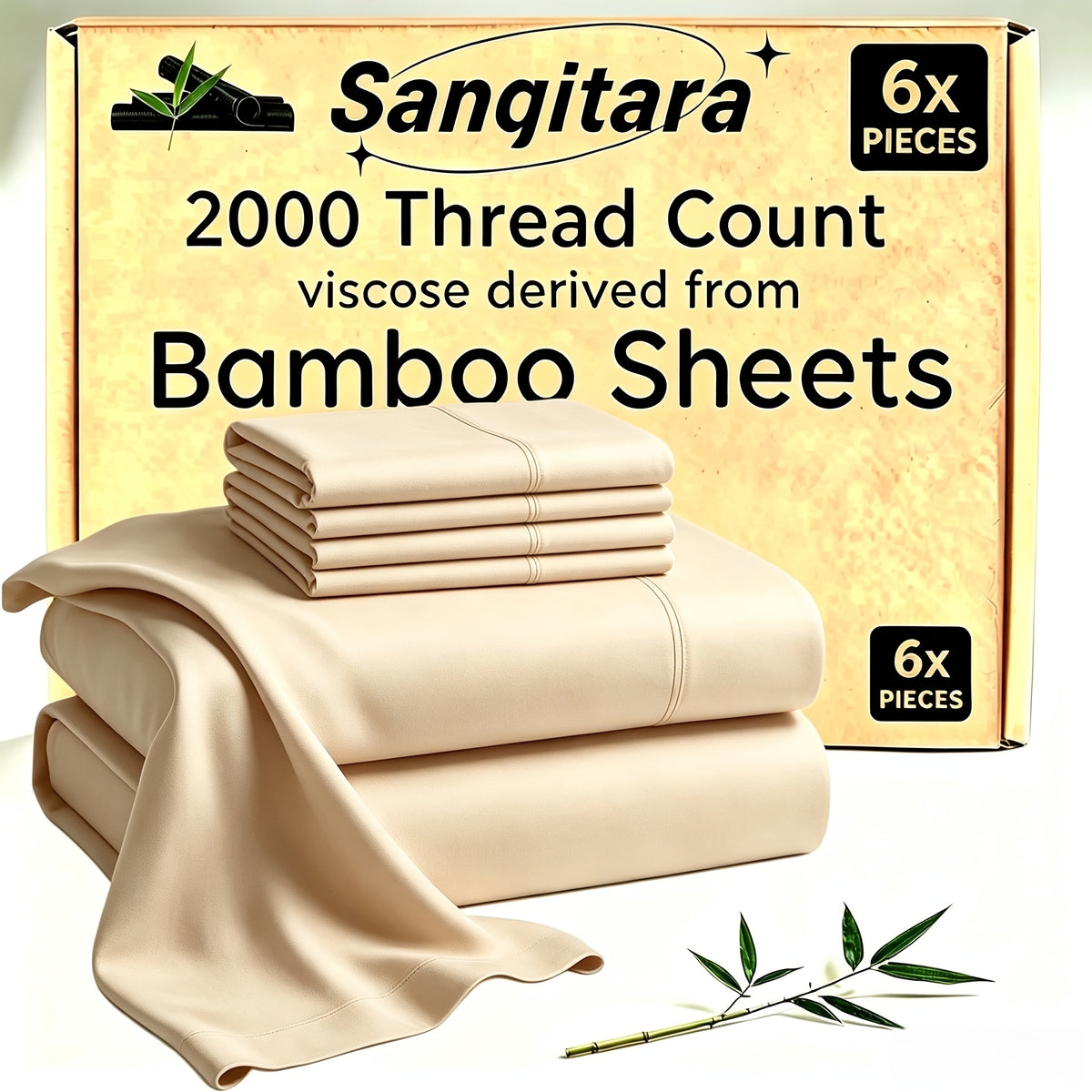 Extra Deep Pocket 10%Bamboo Fiber Bed Sheet Set - Breathable Bed Sheet - Luxury Hotel Bed Sheet Set - Soft, Wrinkle-Resistant, And Comfortable - Easily Fits Extra Deep Mattresses. Includes Pillowcases, Flat Sheet, And Fitted Sheet