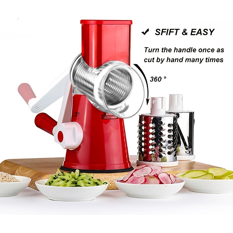 Rotary Cheese Planer Hand Crank Cheese Shredder Fresh Cheese, Vegetable Nuts, Non-Slip Suction Base, Free Cleaning Brush Three Blades