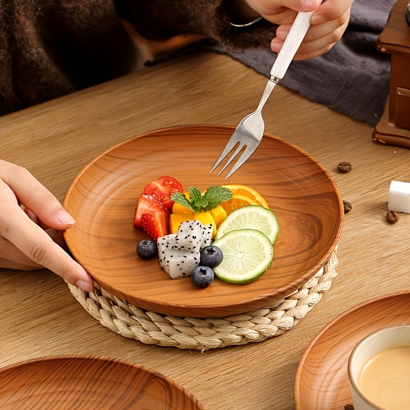 10pcs Of Wood-grain Colored Dinner Plates, 7.8-inch Thickened Plastic Plates, Salad Plates, Bread And Sandwich Plates, Breakfast Trays, Family Dining Table Plate Sets, Main Course Plates for Noodles, Pasta And Rice, Serving Trays, Suitable for