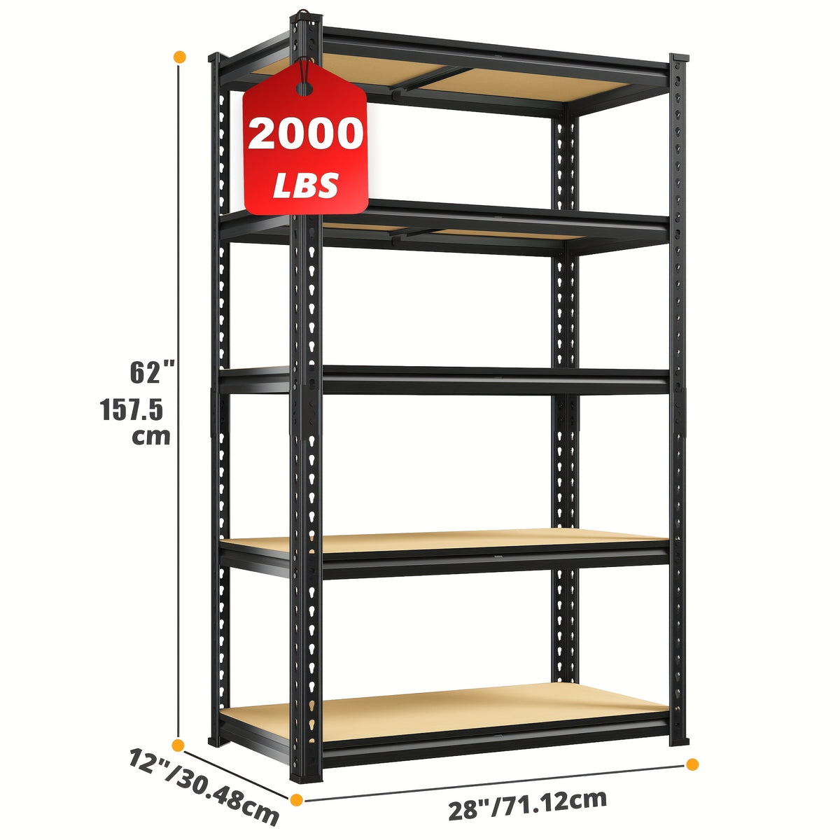 [Heavy-Duty Home Storage Shelf] 60"H Five-Tier Storage Rack, 2000LBS Capacity, Adjustable Storage Shelf, Sturdy Wooden Shelving Unit, Space-Saving Freestanding Kitchen Pantry Basement Utensil Rack, 27.6"W X 11.8"D X 60"H Practical Storage Shelf