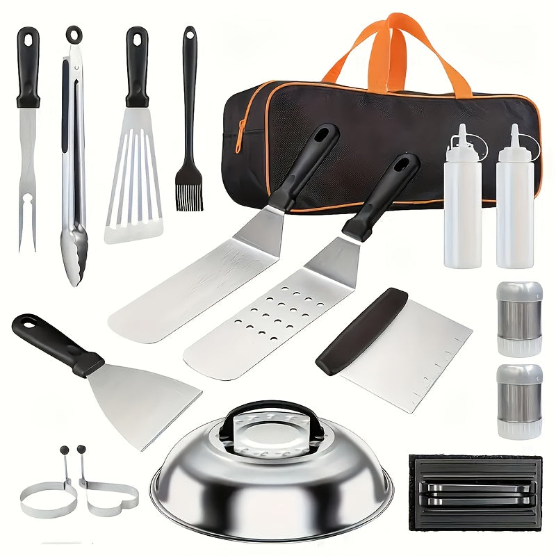 34/17pcs Of Barbecue Set, Barbecue Accessories, Teppanyaki, Meat Press Plate, Meat Thermometer, Kitchen Tools, Suitable for Outdoor Barbecue, Parties, Father's Day Gifts