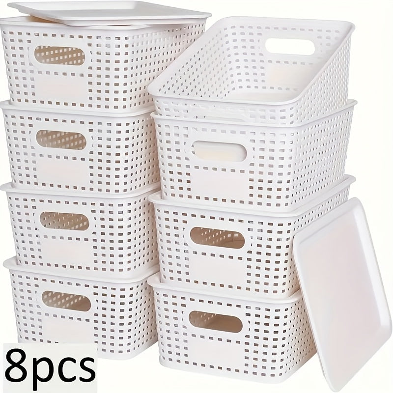 8pcs Plastic Storage Basket Set with Lids, Elegant And Spacious - Suitable for Desktop Organization, Document Storage, Storage, Home Organization - Multi-Functional Shelf Baskets