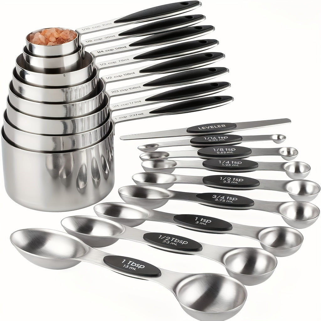 8pcs Measuring Cups/ 9pcs Measuring Spoons/ 17pcs Measuring Cups + Measuring Spoons Are Suitable For Both Dry And Liquid Ingredients - Very Suitable For Kitchen Tools, Kitchen Supplies, And Kitchen Accessories For Cooking And Baking.