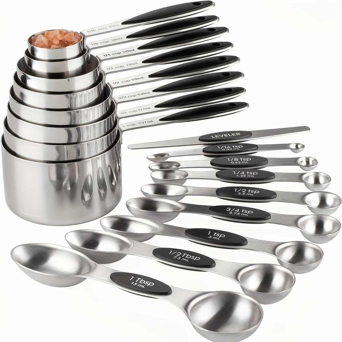 8pcs Measuring Cups/ 9pcs Measuring Spoons/ 17pcs Measuring Cups + Measuring Spoons Are Suitable For Both Dry And Liquid Ingredients - Very Suitable For Kitchen Tools, Kitchen Supplies, And Kitchen Accessories For Cooking And Baking.