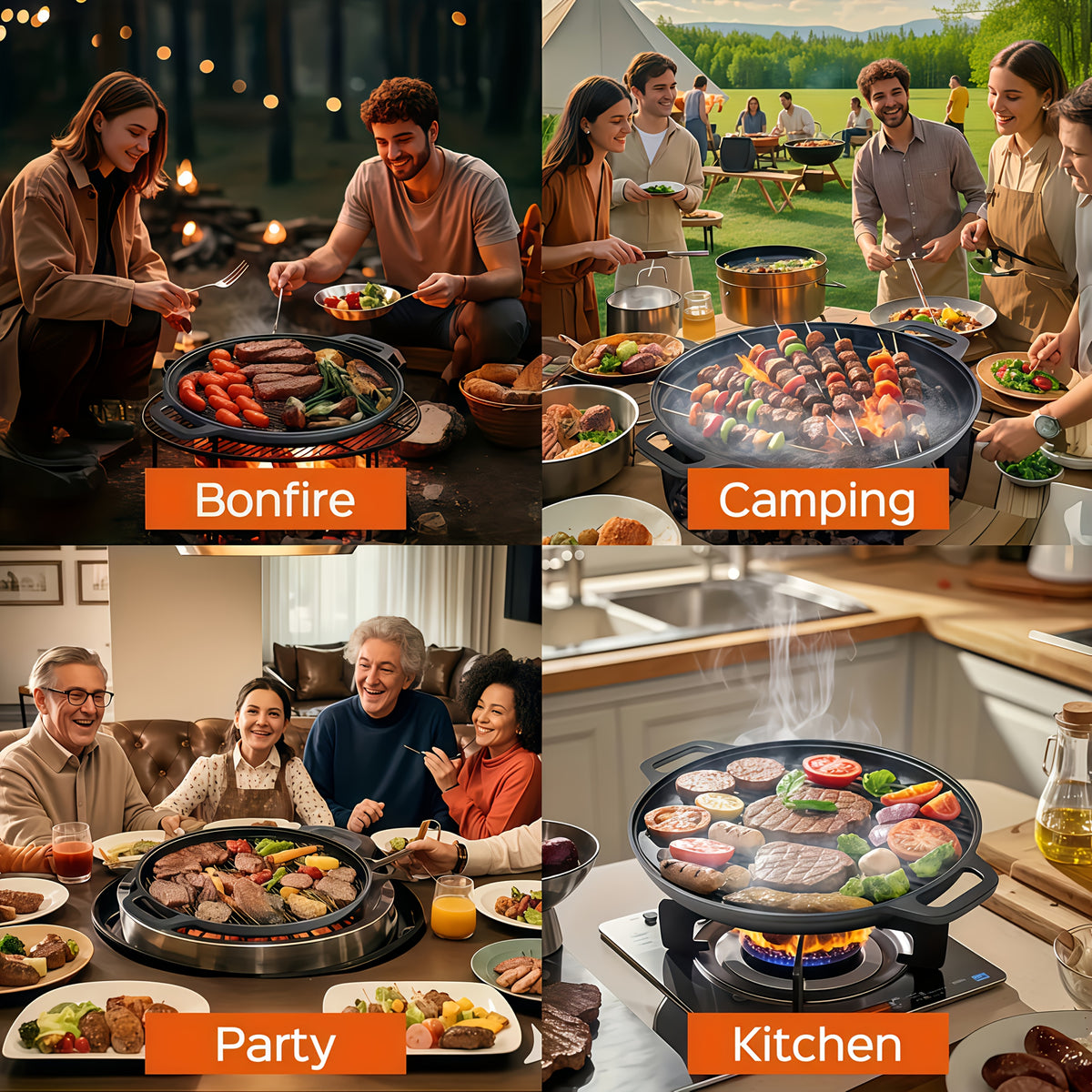 1/2/3pcs Cast Iron Pan, Pre Seasoned, Outdoor Camping Cookware Multifunctional, Non-stick, for Pizza Lovers, Home Kitchens, Outdoor Cooking, Durable, Even-Heating, Versatile, Compatible with All Stoves, Perfect for Home Kitchens And Outdoor Cooking