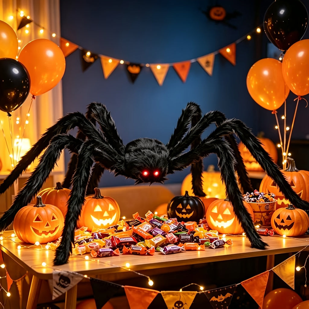 Giant Halloween Spider Decoration Set, 11 Pieces with Approx. 6.5 ft Black Spider, Bendable Legs and 10 Small Spiders for Yard and Haunted House Displays