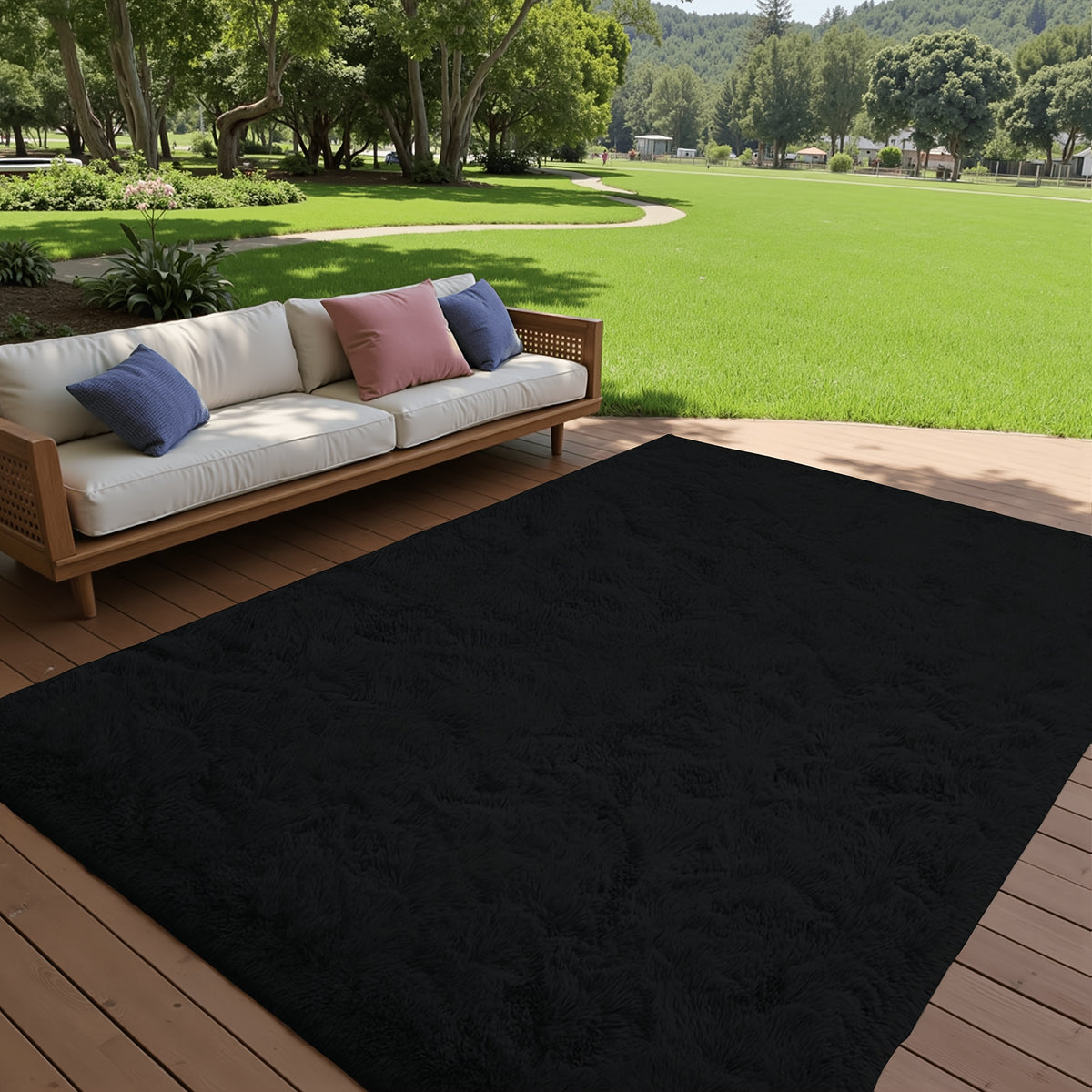 1pc Giant 71x106in Plush Area Rug | Non-Slip Fluffy, 1.6 Inch Thick, Machine Washable, Polyester, Solid Color, Rectangle, Flat Woven | Ideal for Living Room, Bedroom, Study, Makeup Room, Holiday Decoration, Cozy Home Carpet, Gray/Black
