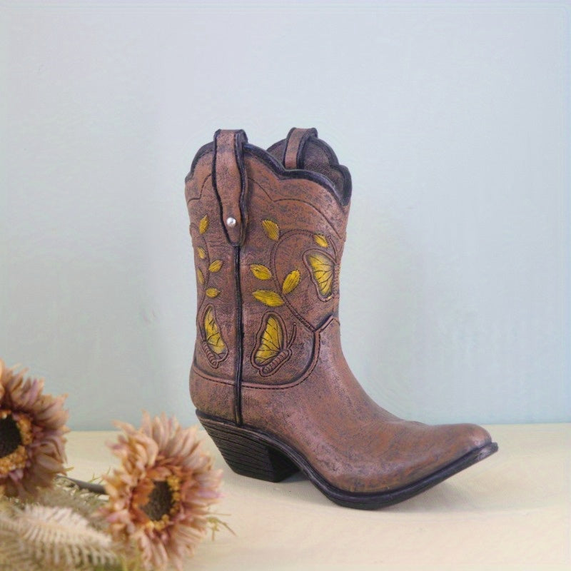 Creative Resin Vase Ornaments Western Cowboy Boots Hydroponic Flower Arrangement Container Living Room Light Luxury Home Decoration