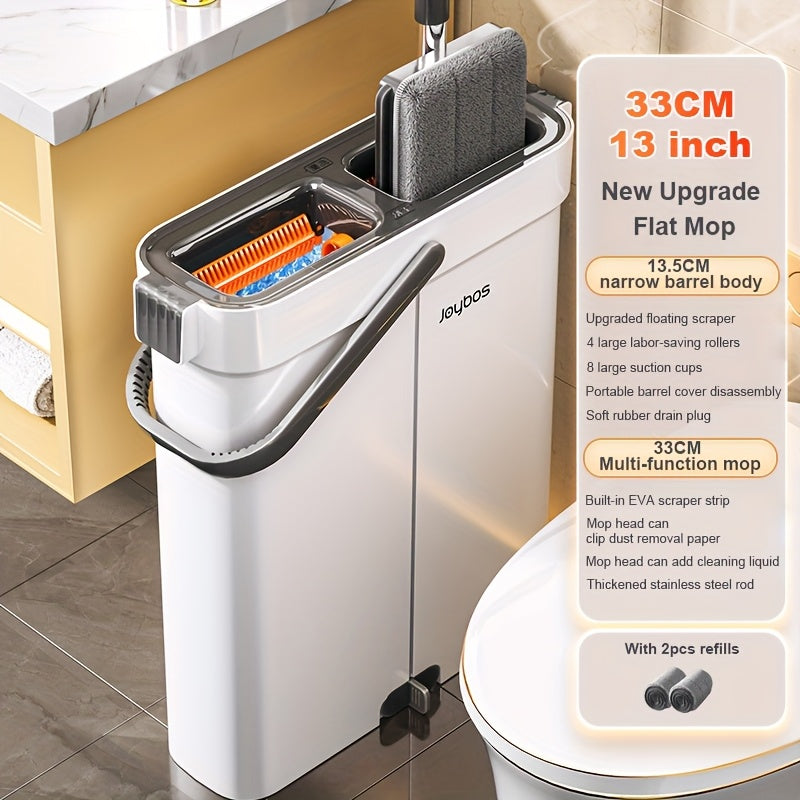 Flat Mop And Bucket with Upgrade Wringer Set, Hands Free Flat Floor Mop And Bucket, Wet And Dry Use, Separates Dirty And Clean Water, Deep-Cleaning Mops for Floors, Walls, Floor Cleaning Tools with 2 Or 6 Washable Microfiber Pads