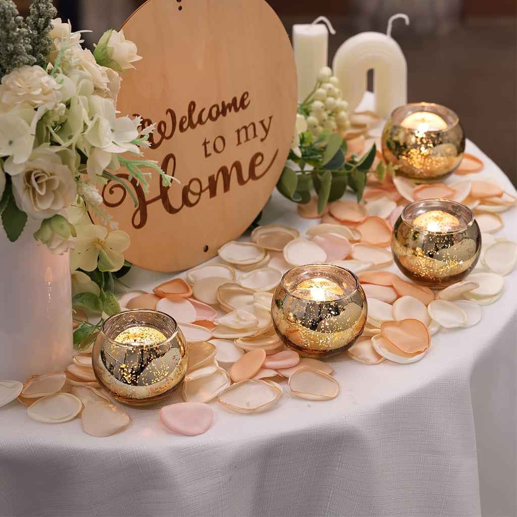 24/6pcs Votive Candle Holders for Wedding, Hurricane Candle Holders Bulk, High-Temperature Glass, Romantic Dinner Additions, Perfect for Weddings, Parties, Birthdays, Thanksgiving, Valentine'S Day Decorations, Golden/Pink/Silver/Blue/Green
