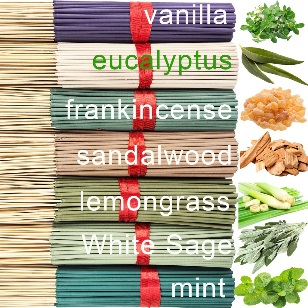 The 7pcs Forest Series Combination Incense Sticks Feature Soaking Aromas Of Vanilla, Eucalyptus, Frankincense, Sandalwood, Citronella, Sage, And Peppermint Essential Oils. They Boast Novel Colors, Unique Scents, And Long-lasting Fragrance