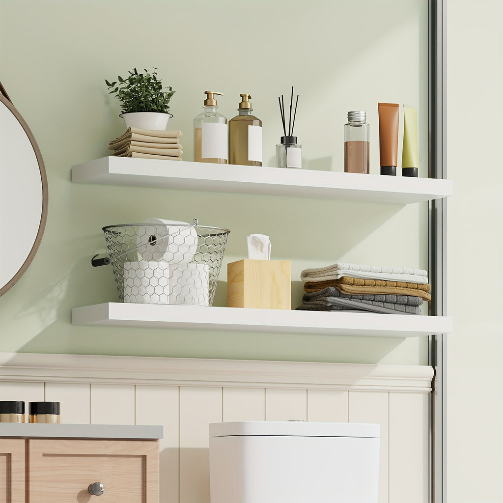 TOMNK 2pcs Floating Shelves, 22" Wood Hanging Shelf For Wall, Mounted Wood Shelves For Kitchen, Storage Over Toilet, Hanging Book Shelf For Wall Home Living Room Decor, White/Brown/Black