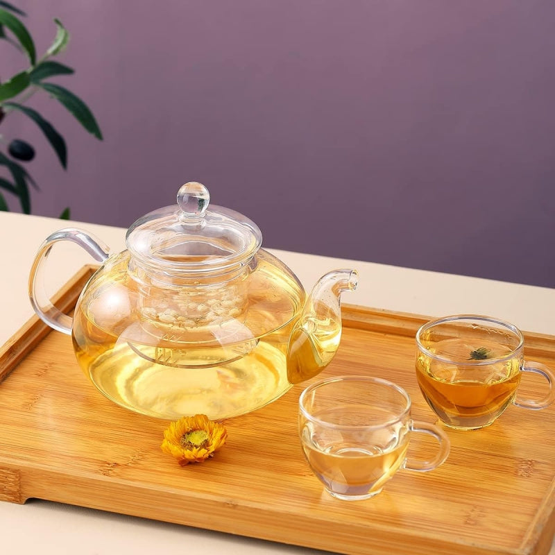 1000Ml Glass Teapot with Infuser And 4 Cups, 33.8 Oz (1000 Ml) Glass Teapot with Detachable Infuser for Flowering And Loose Leaf Tea, Microwave And Stovetop Tea Set Gift Box