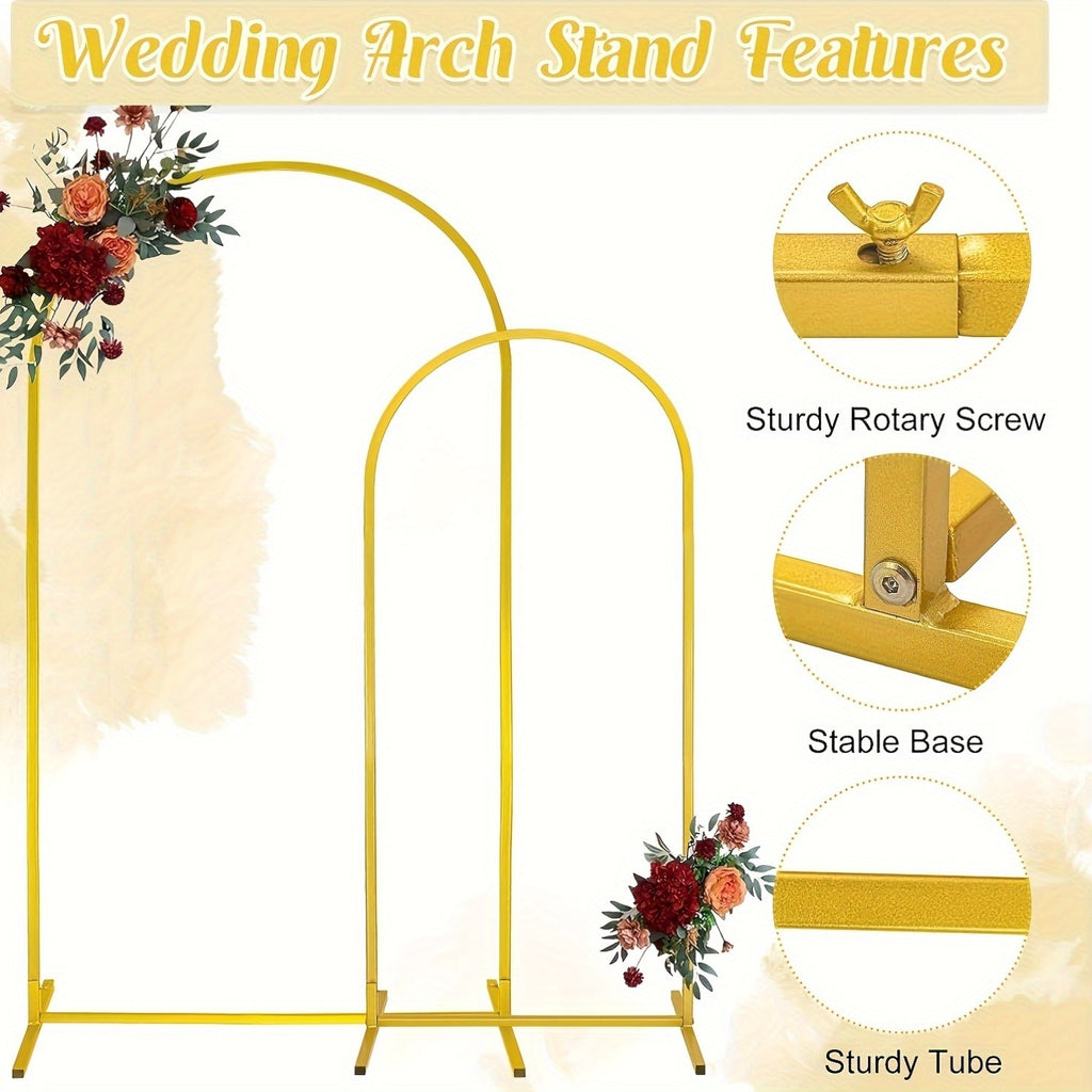 2pcs Heavy Duty Metal Wedding Arch Backdrop Set (7.2Ft And 6Ft) - Sturdy Frame with Golden Powder Coating, Easy to Assemble Balloon Flower Arch for Weddings, Birthdays, Eid And Ramadan Decorations - Indoor/Outdoor Party Decor, Halloween, Christmas