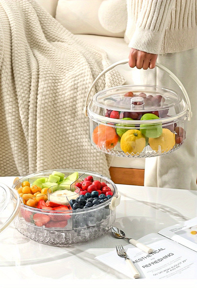 Portable Ice Bucket and Fruit Storage Box, Round Beverage Container for Ice, Beer and Champagne at Outdoor Gatherings, Picnics and Home Parties